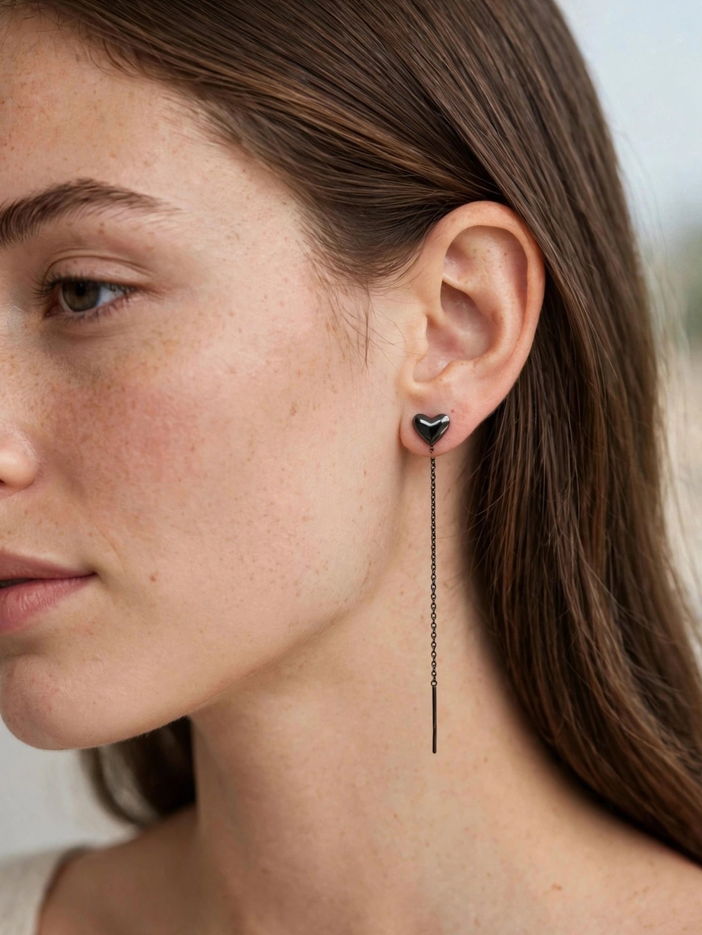 Black Heart Threader Earrings - Women Jewelry